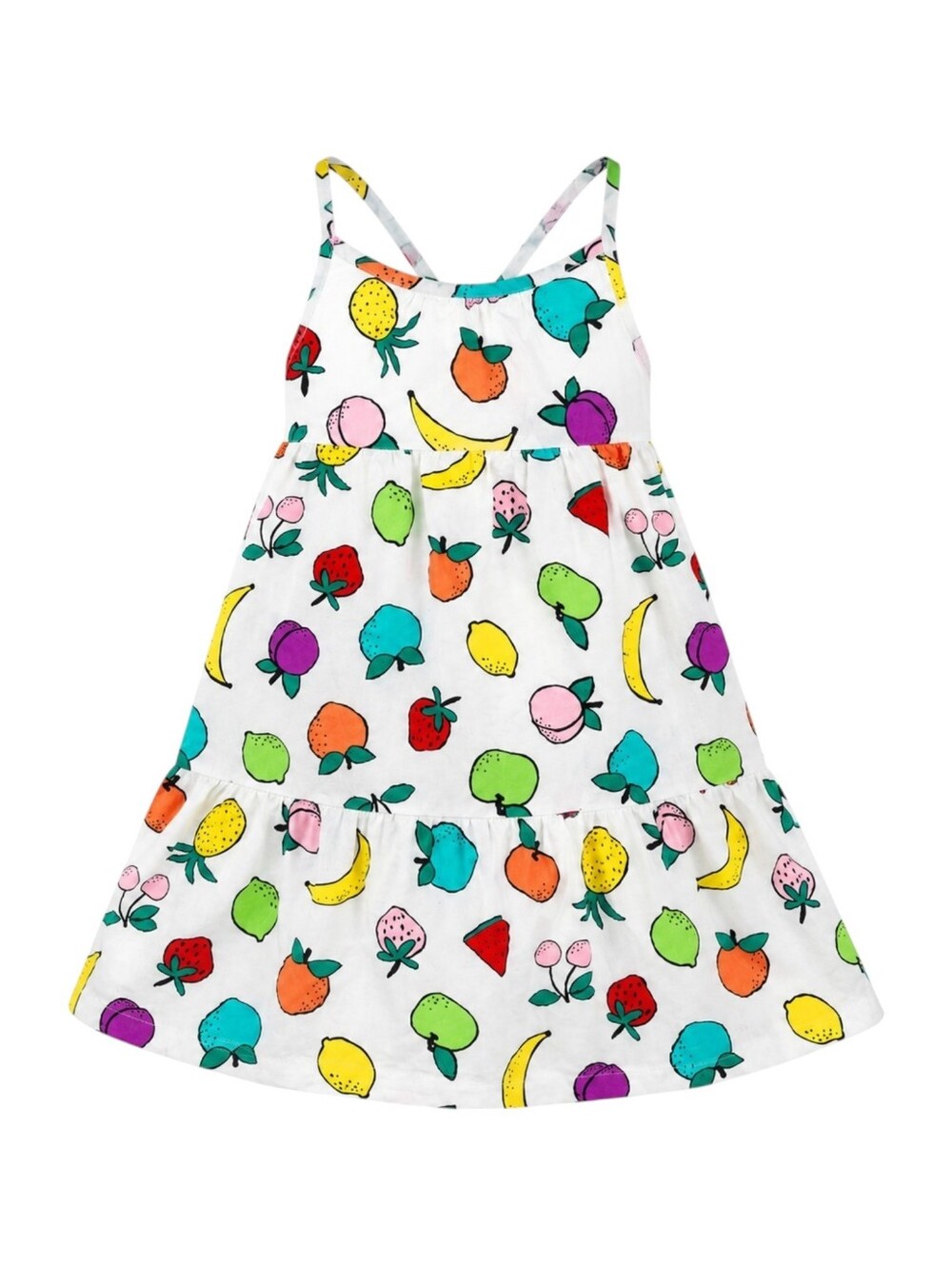 Hanna Andersson Kids White Sun Dress Tiered Cotton Colorful Fruit Girls 100 4 4T